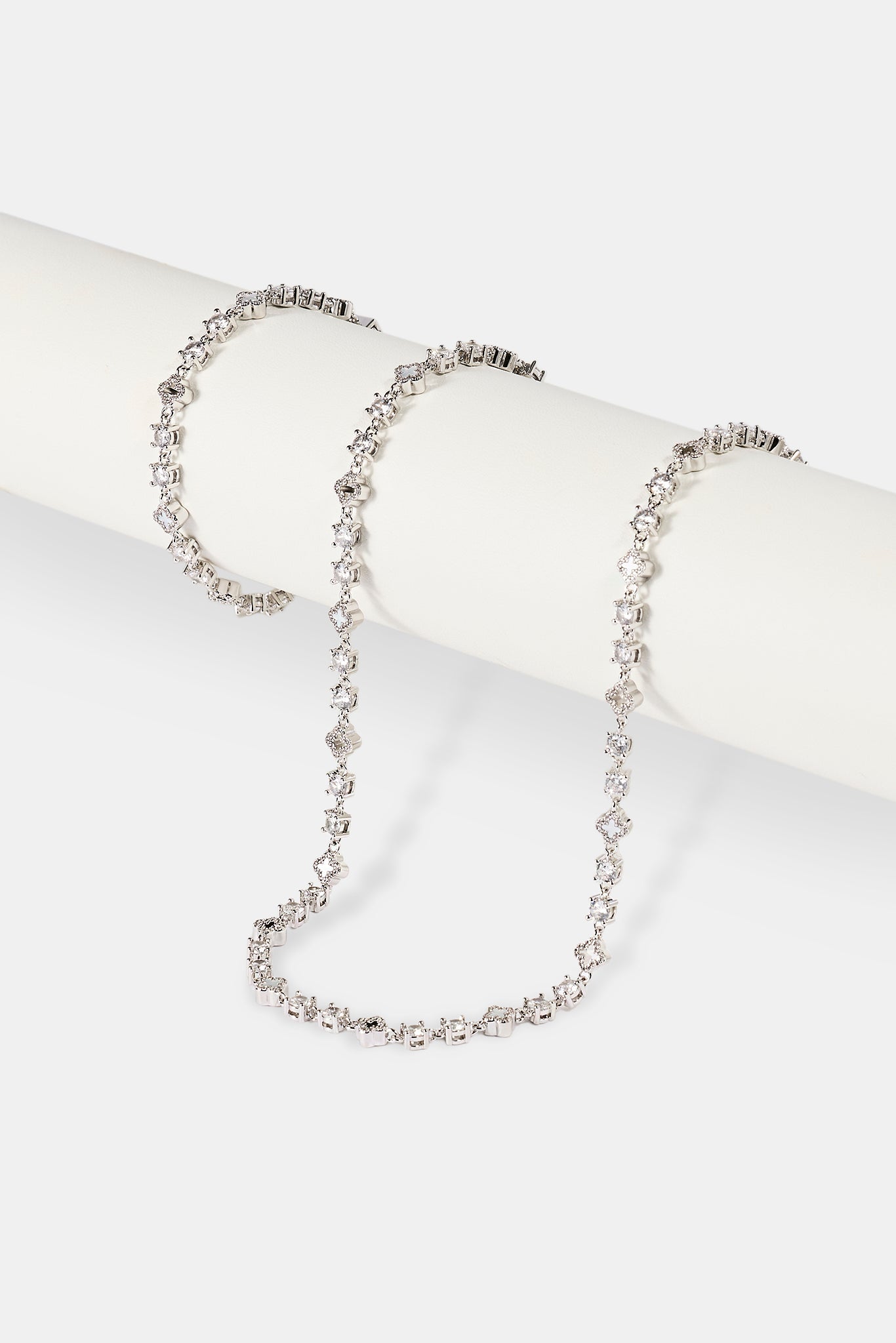 Motif & Circle CZ Multigem Bracelet & Chain - 6mm - White